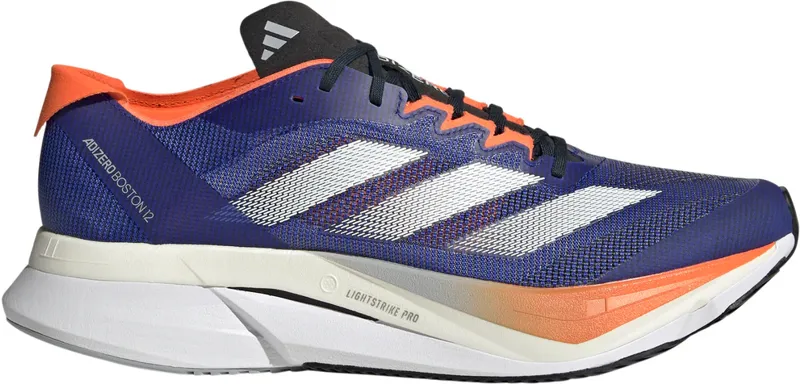 adidas Adizero Boston 12 Men's Road Running Shoe in  Lucid Blue/Cloud White/Impact Orange