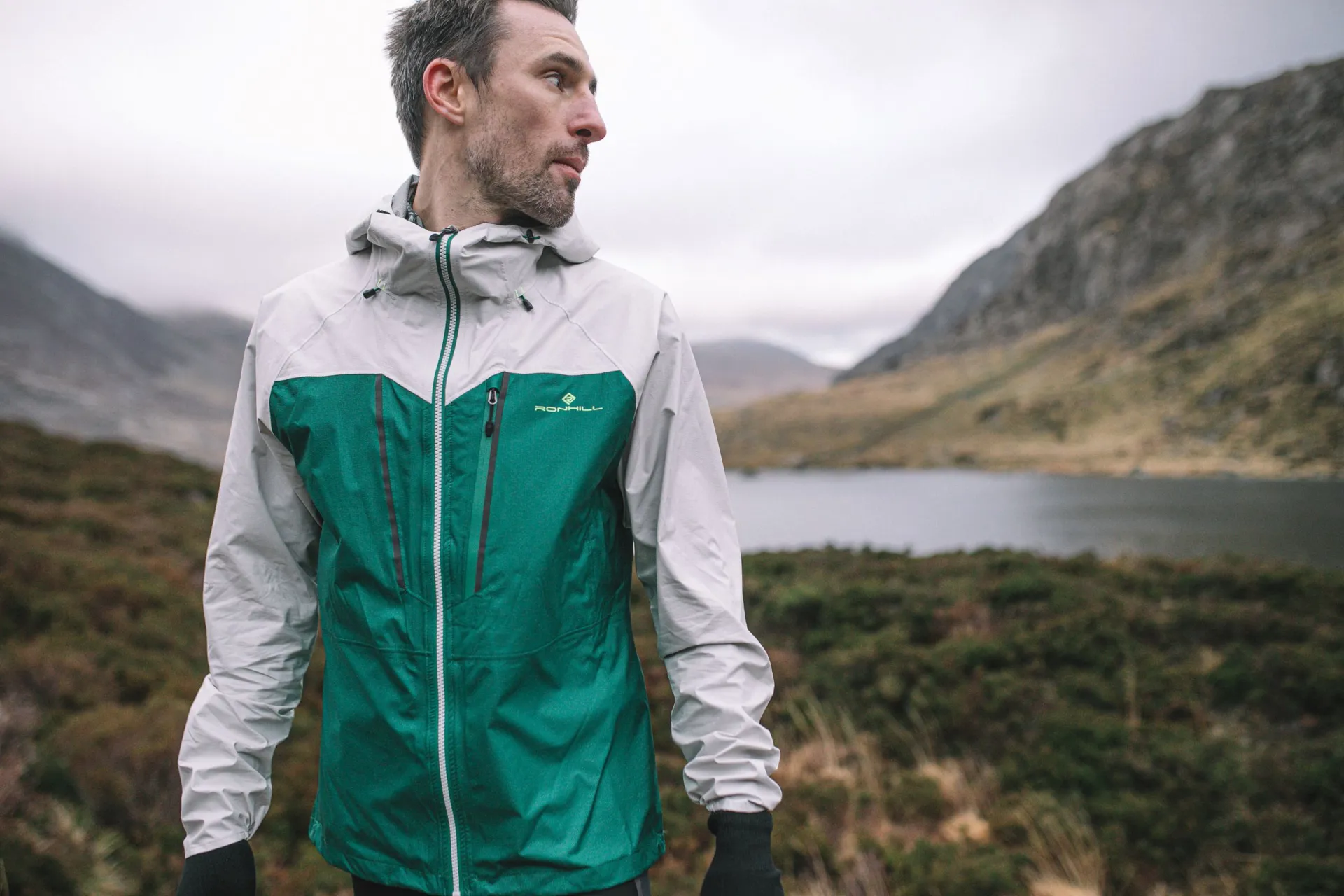 Ronhill Tech Fortify Men's Waterproof Running Jacket in Highland/Limestone