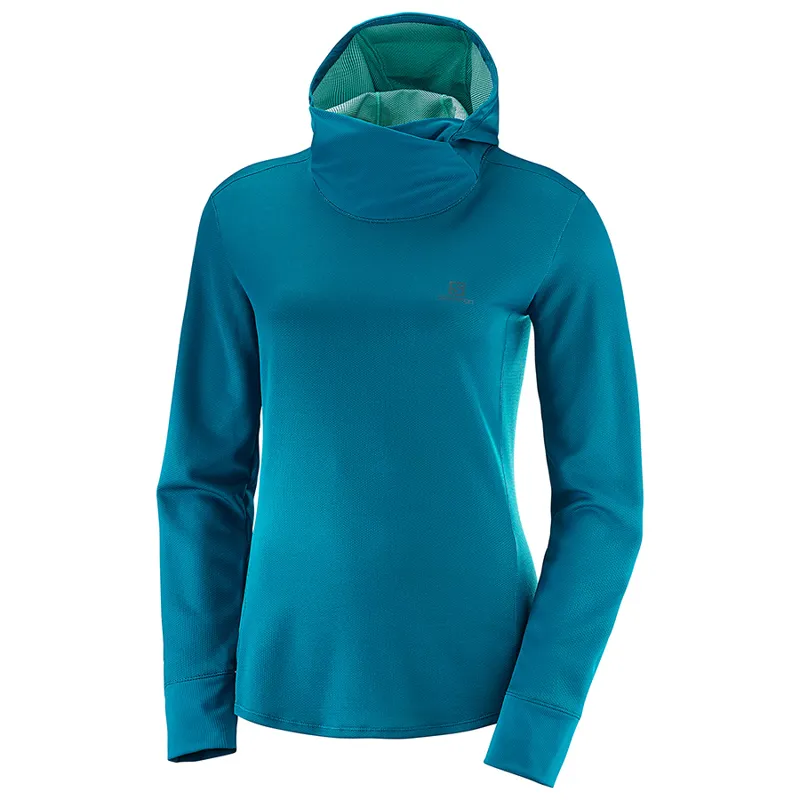 Salomon Agile Womens LS Hoodie in Deep Lagoon
