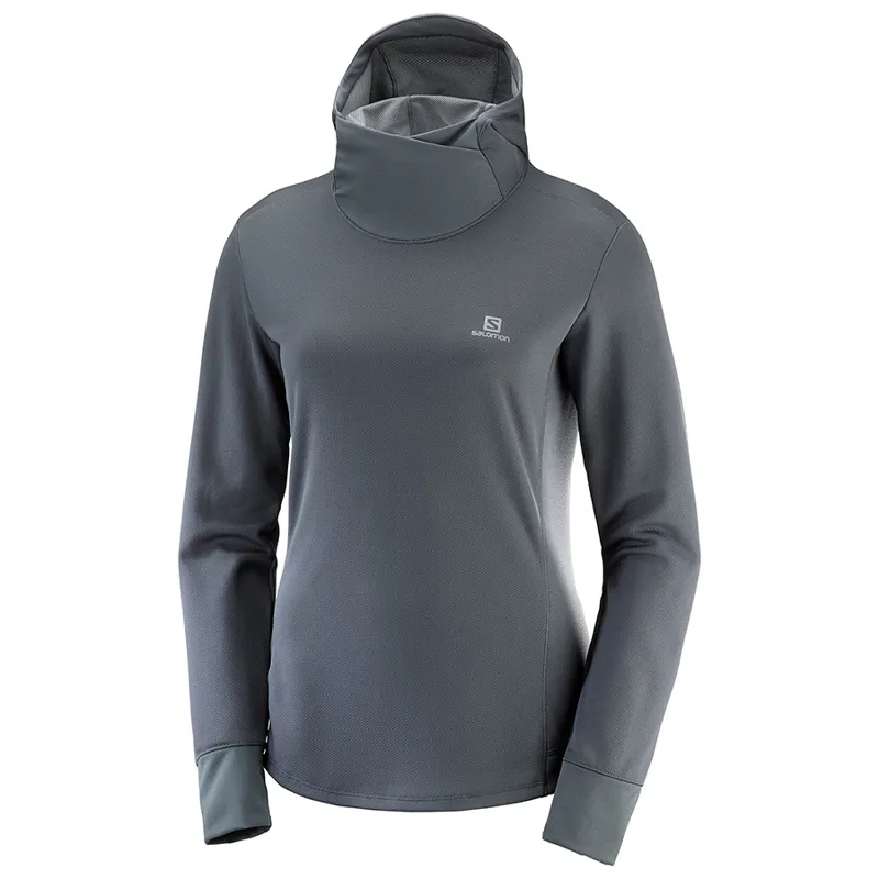 Salomon Womens Agile LS Hoodie in Ebony/Heather