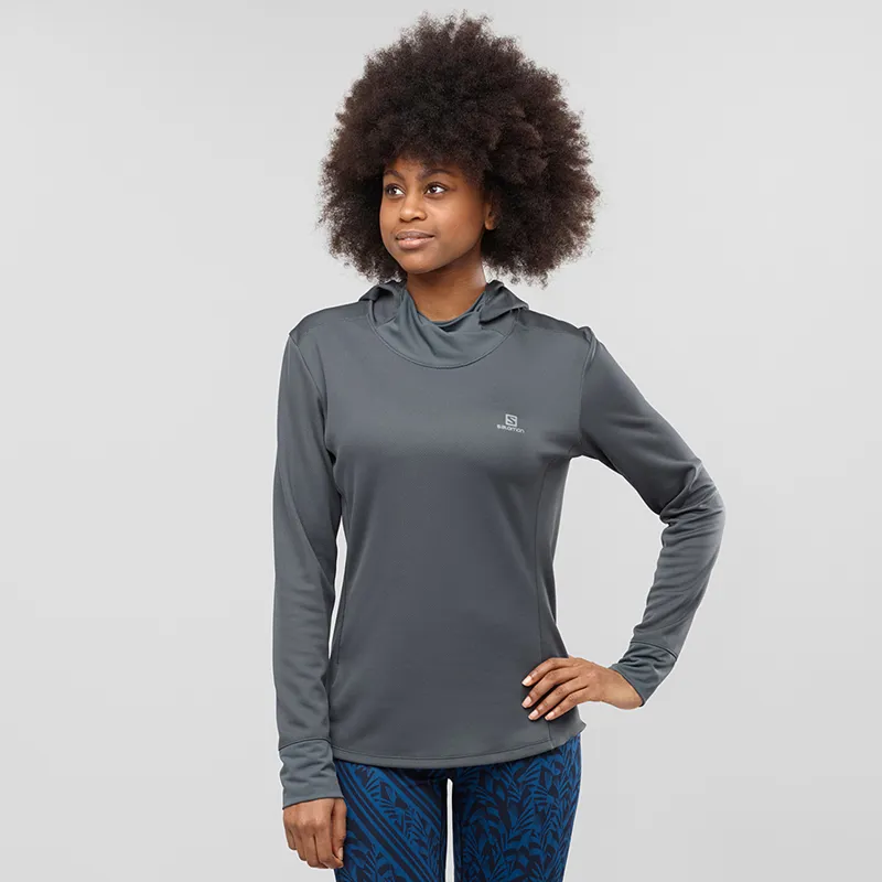 Salomon Womens Agile LS Hoodie in Ebony/Heather-1