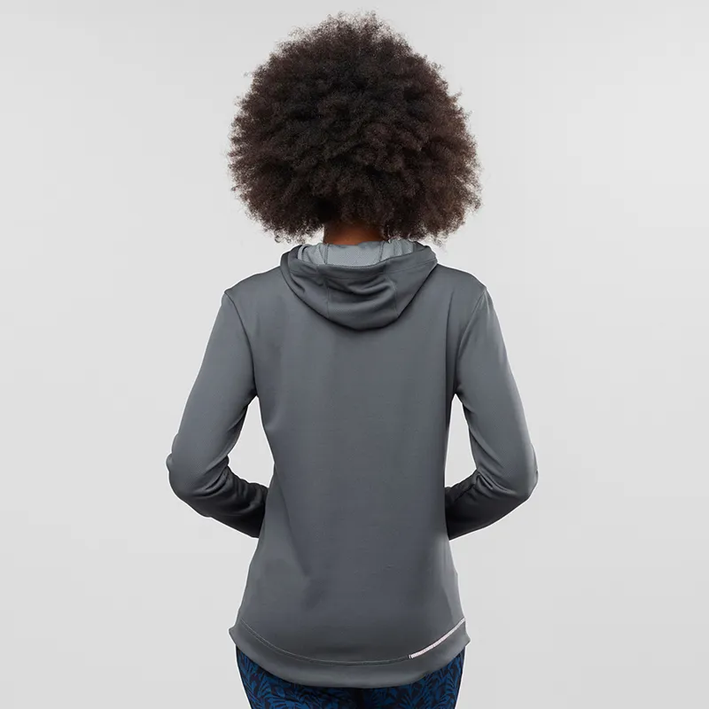 Salomon Womens Agile LS Hoodie in Ebony/Heather-2