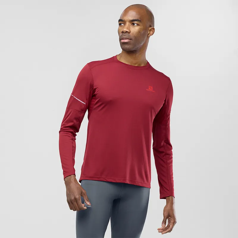 Salomon Agile Mens LS Tee in Biking Red-1