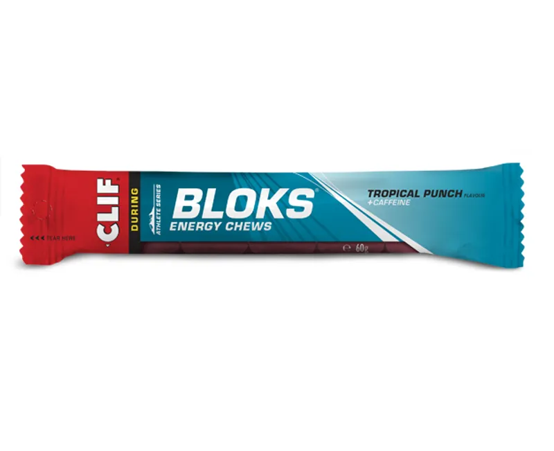 Clif Shot Bloks Energy Chews in Tropical Punch and Caffeine