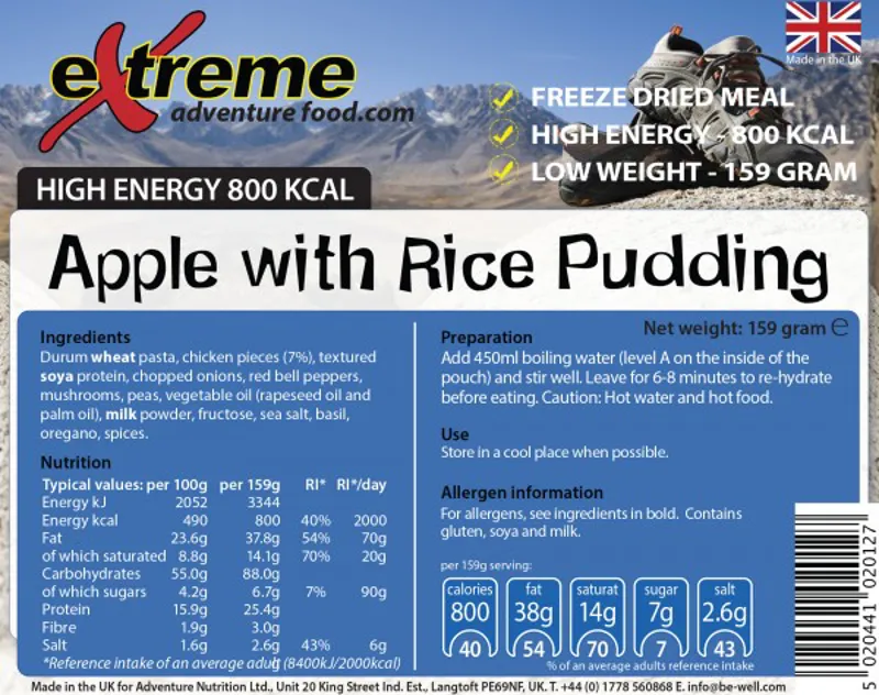 Extreme Adventure Food 500 KCAL Dessert in Apple with Rice Pudding
