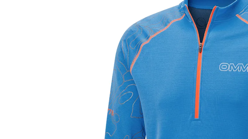 OMM Flow Tee Zip L/S Men's Running Top in Blue-2