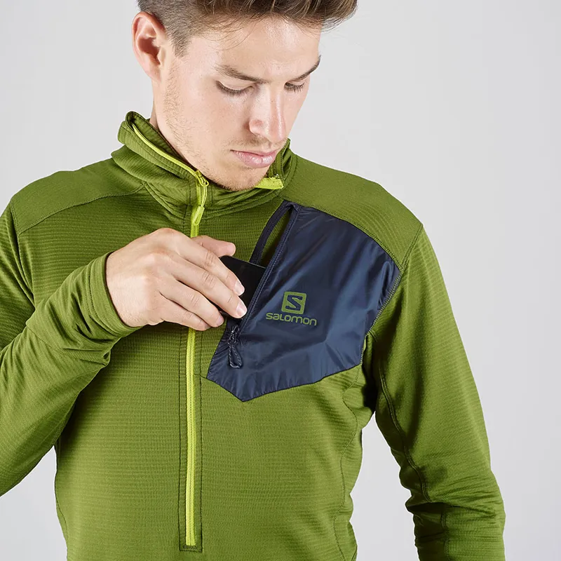 Salomon Grid HZ Mid Mens Hoodie in Avocado/Night Sky-5