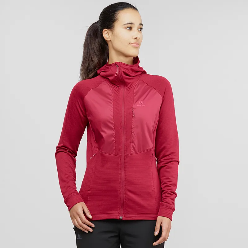 Salomon Womens Grid Full Zip Midlayer in Rio Red-1