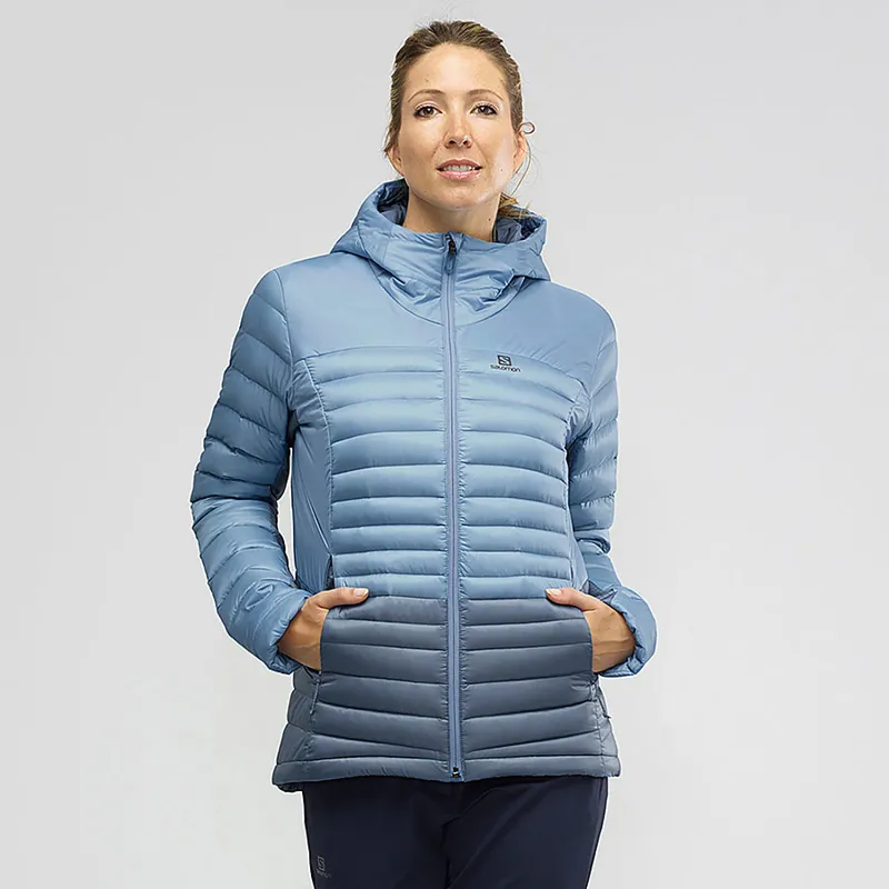 Salomon HALOES Womens Down Hoodie in Faded Denim-1