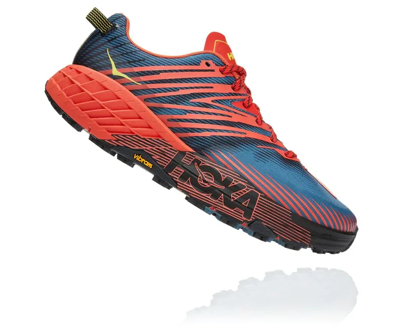 HOKA Speedgoat 4 Wide Mens Trail Running Shoe in Fiesta/Provincial Blue-2