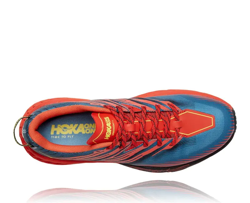 HOKA Speedgoat 4 Wide Mens Trail Running Shoe in Fiesta/Provincial Blue-4