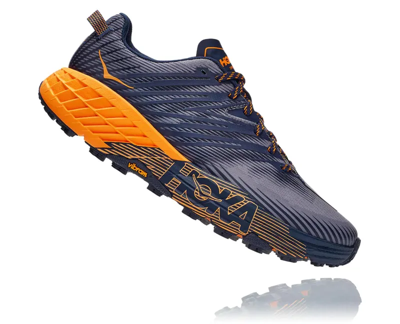 HOKA Speedgoat 4 Men's Trail Running Shoe in Black Iris/Bright Marigold