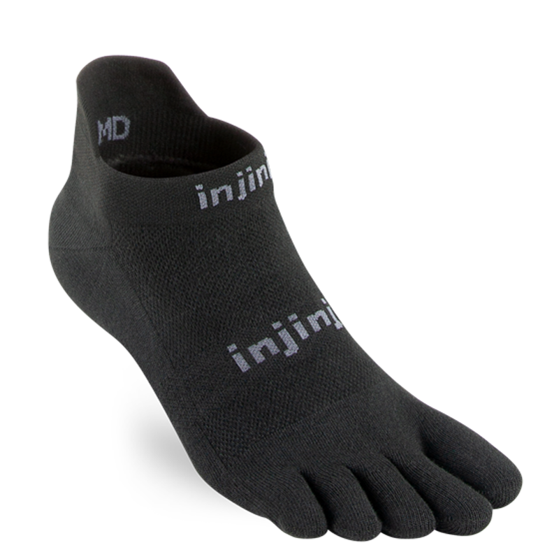 Injinji Run Lightweight No-Show Running Socks in Black