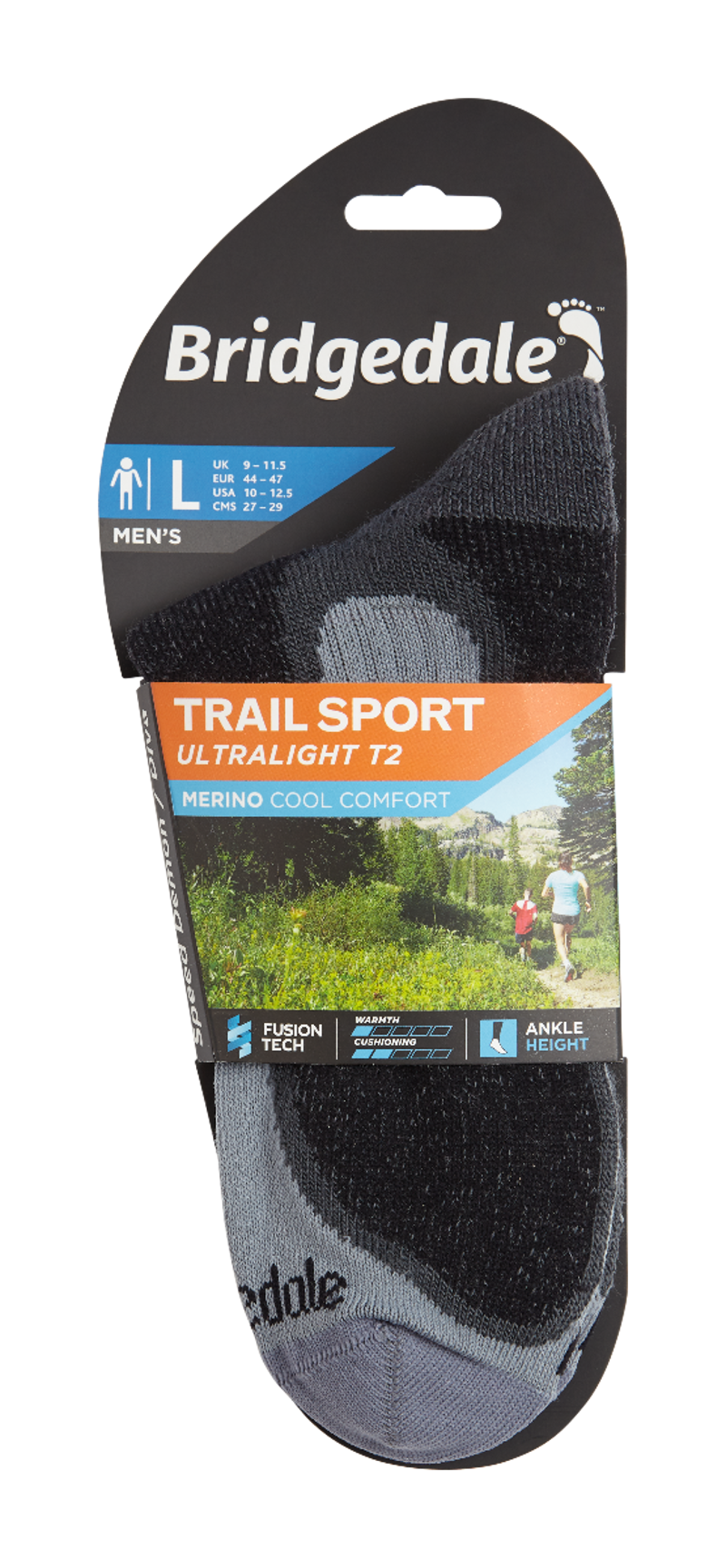 Bridgedale Trail Sport Ultralight T2 Mens Ankle Sock in Gunmetal/Black-2