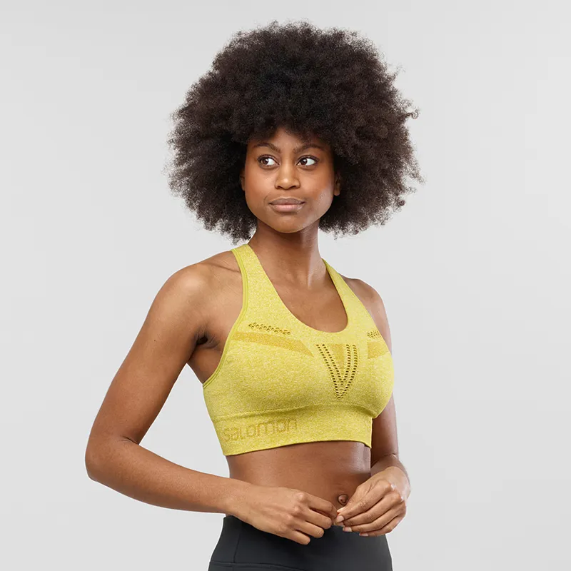 Salomon Womens MoveOn Bra in Golden Palm-1