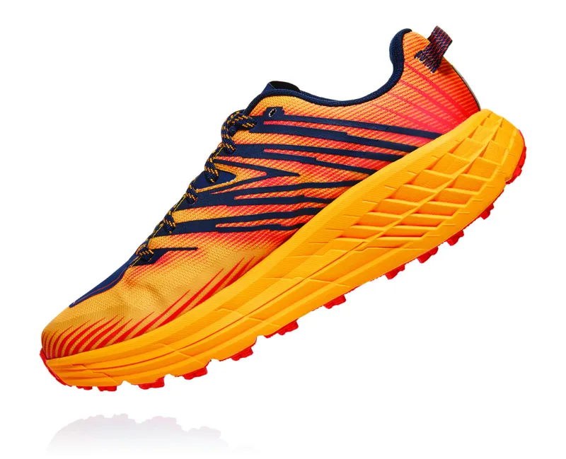 HOKA Speedgoat 4 Mens Trail Running Shoe in Gold Fusion/Black Iris-5