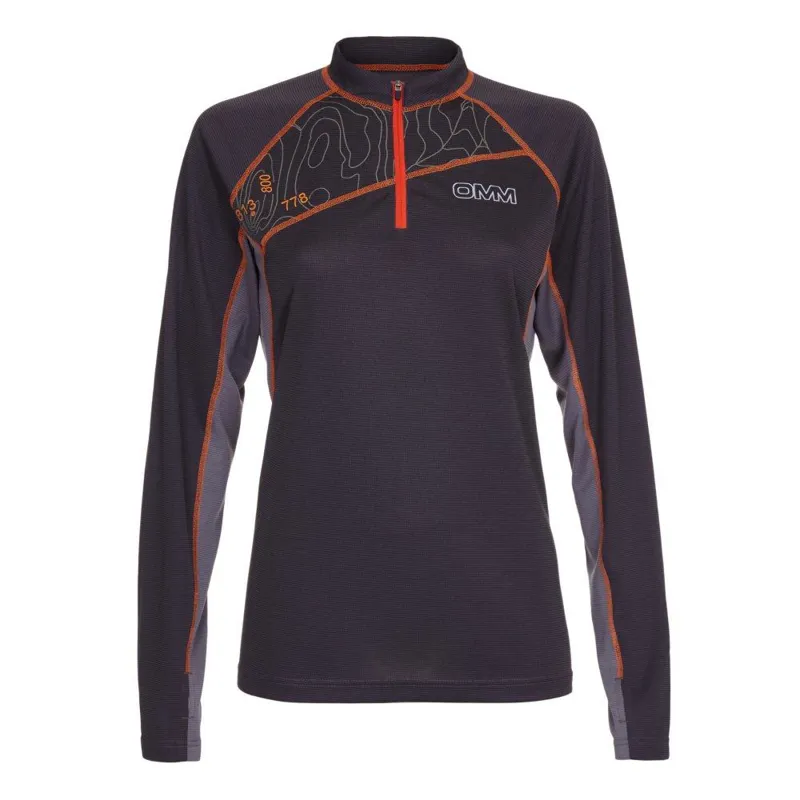 Omm Womens long Sleeve Grid Tee in Black