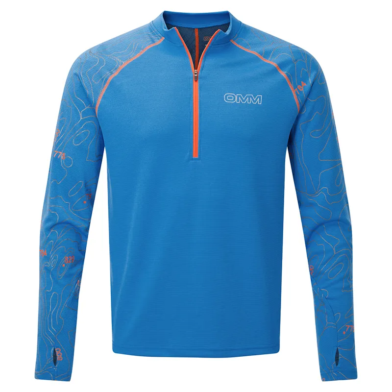 OMM Flow Tee Zip L/S Men's Running Top in Blue