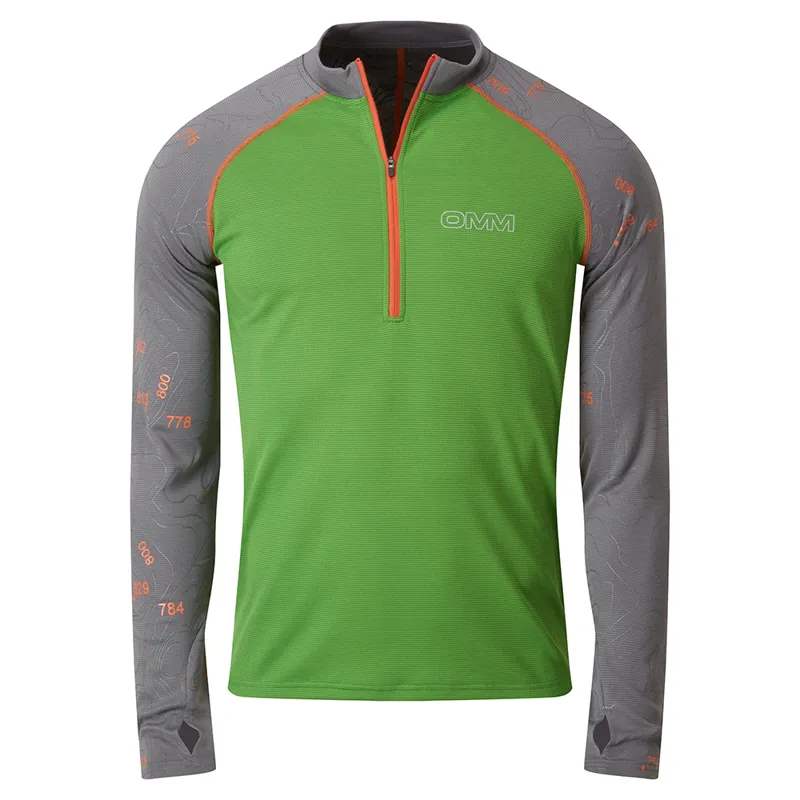 OMM Flow Tee Zip L/S Men's Running Top in Green/Grey