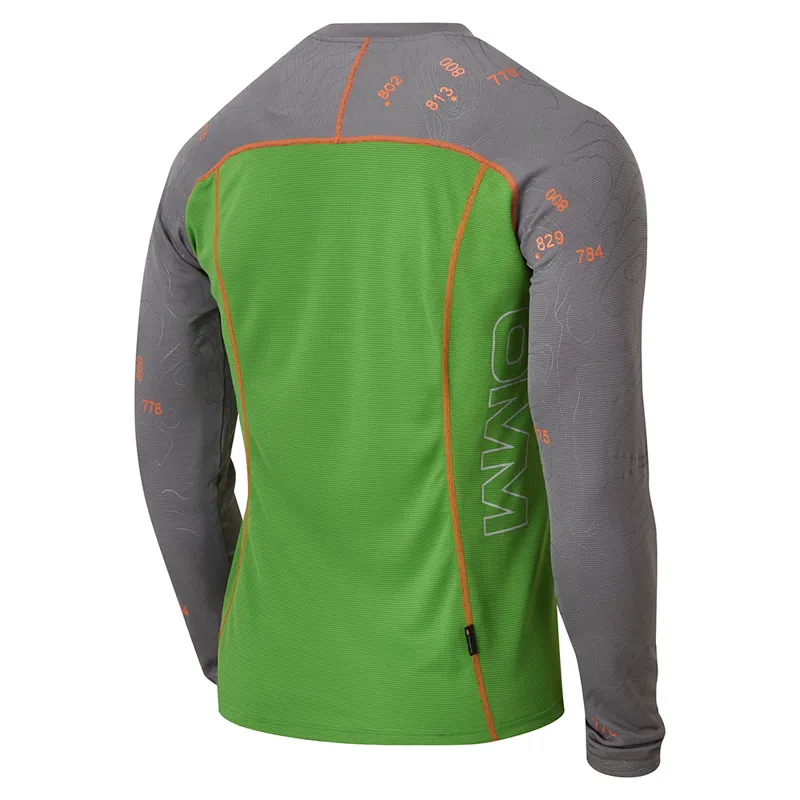 OMM Flow Tee Zip L/S Men's Running Top in Green/Grey-1
