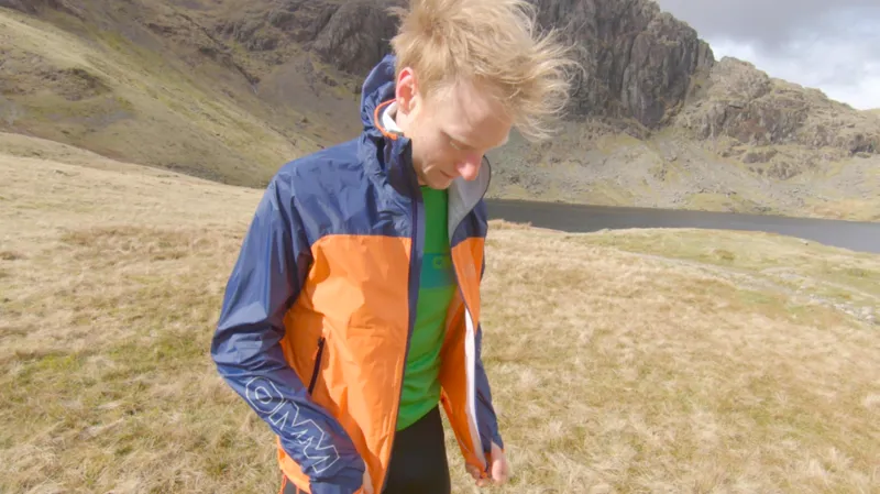 OMM Halo+ Men's Waterproof Running Jacket in Orange/Navy-7