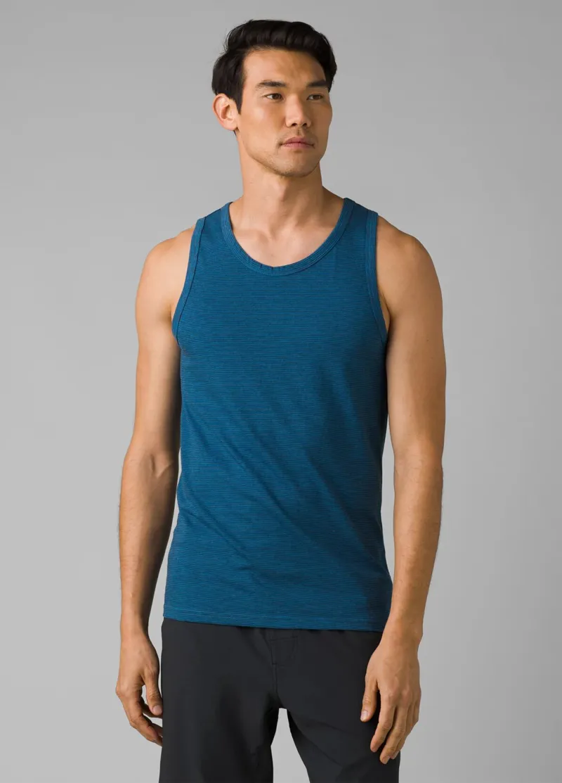 prAna Men's Tank Top in Admiral Heather Stripe-1