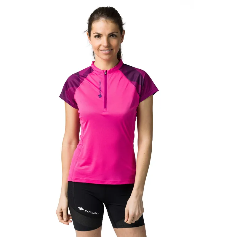 Raidlight Activ Run Short-Sleeve Mid Zip Womens T-Shirt in Pink/Purple