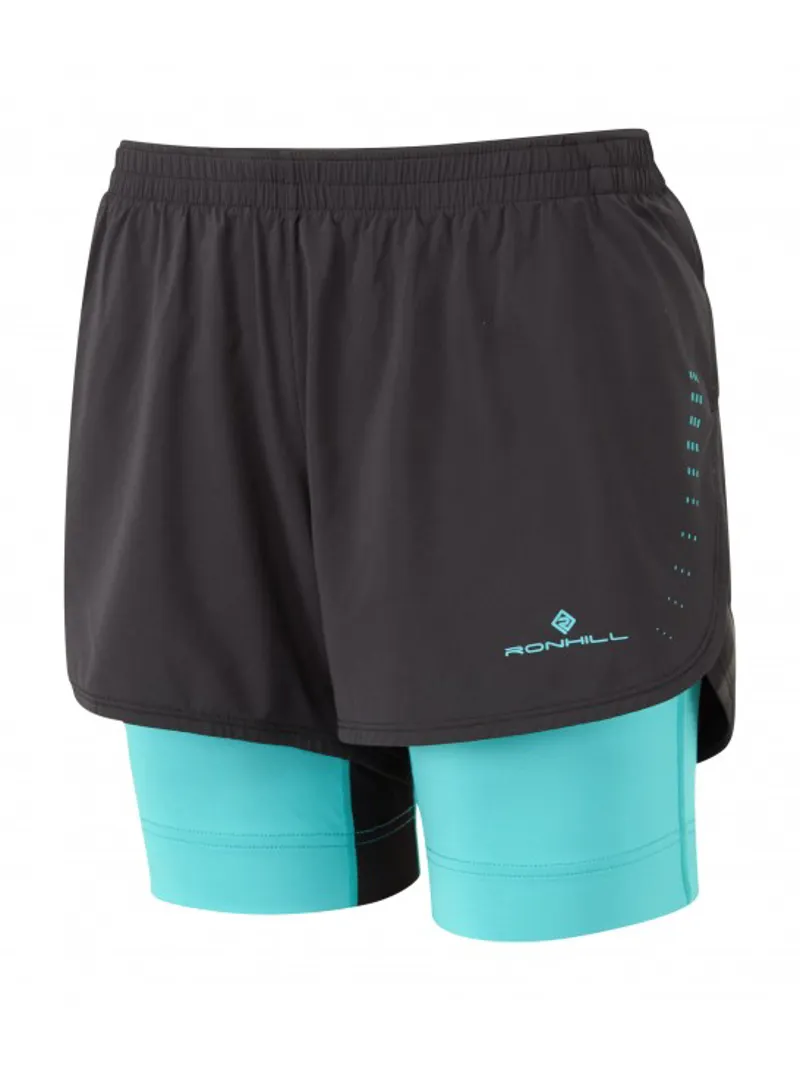 Ronhill Infinity Marathon Womens Twin Short in Black Peacock
