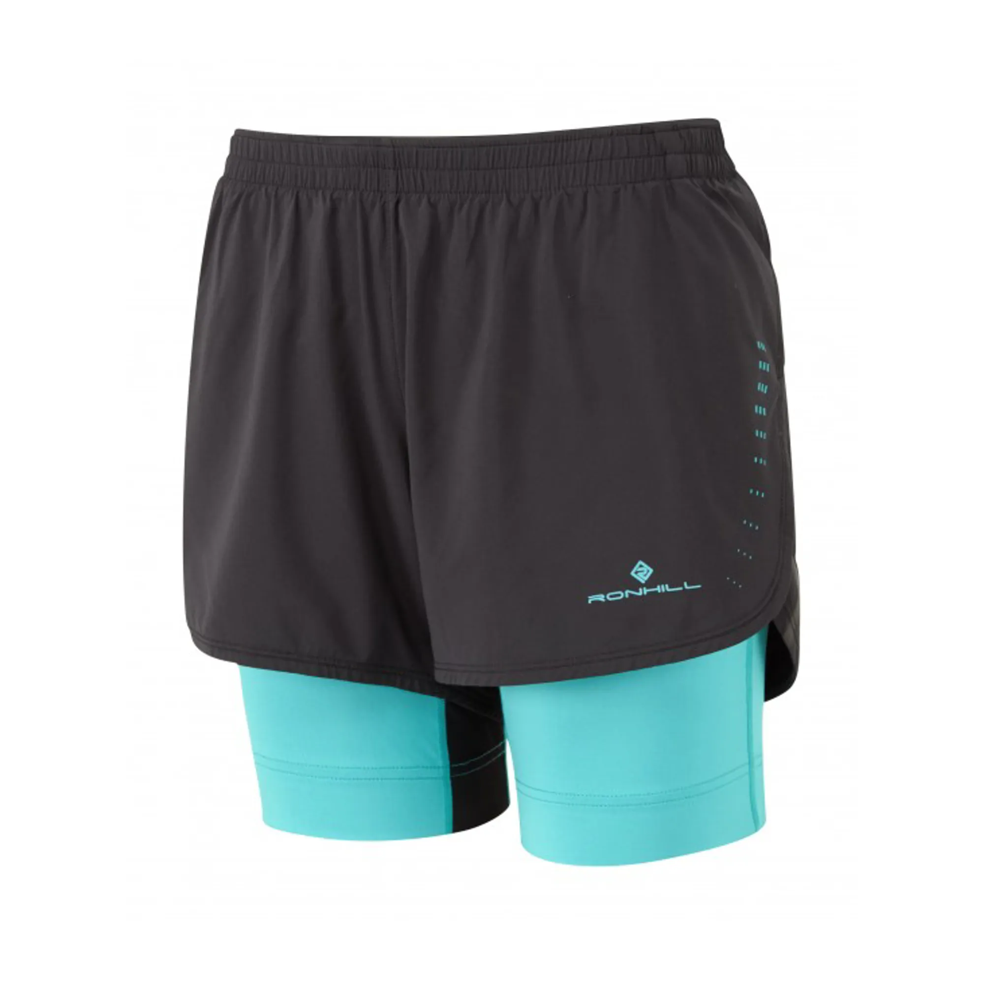 Ronhill Infinity Marathon Womens Twin Short in Black/Peacock