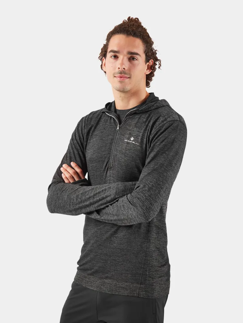 Ronhill Mens Life Seamless Hoodie in Black Marl