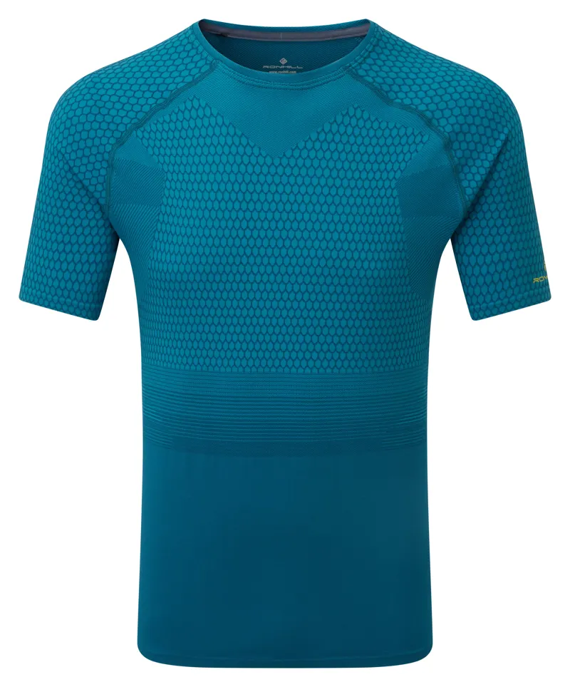 Ronhill Tech Marathon S/S Men's Running T-Shirt in Prussian Blue/AcidL