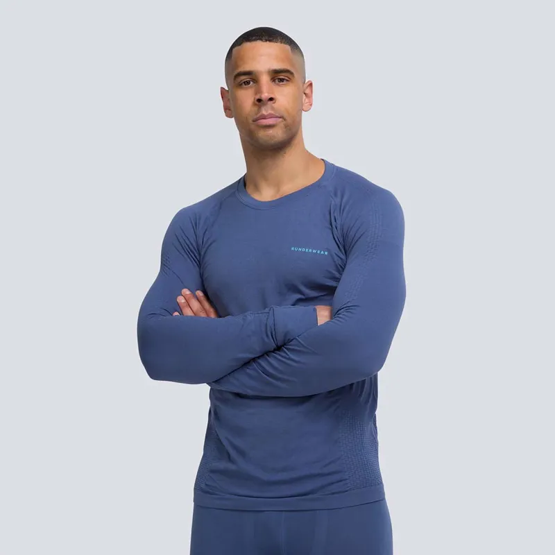 Runderwear Men's Running Long Sleeve Base Layer in Blue-4