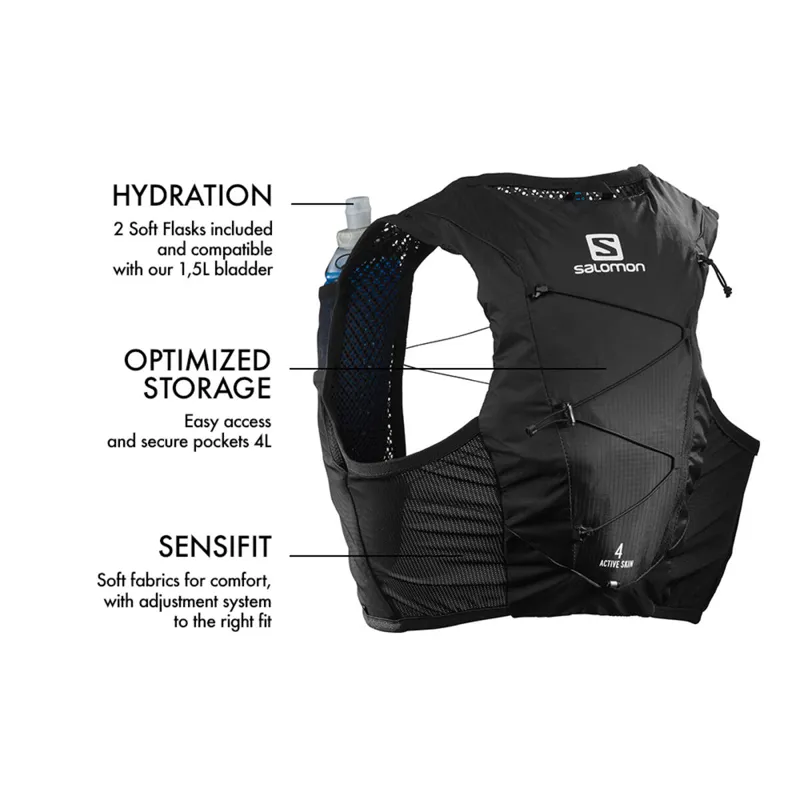 Salomon Active Skin 4 Unisex Running Pack in Black-1
