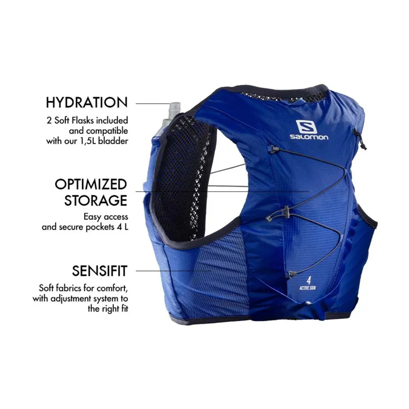 Salomon Active Skin 4 Unisex Running Pack in Nautical Blue/Mood Indigo-3