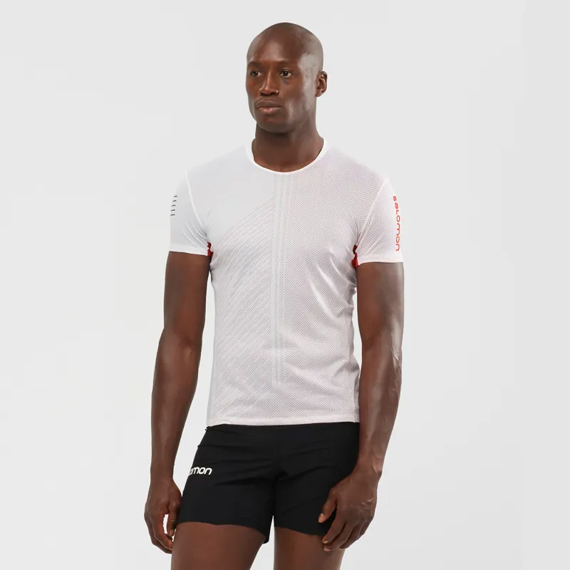 Salomon S/LAB Sense Mens Running T-Shirt in White/Racing Red-1
