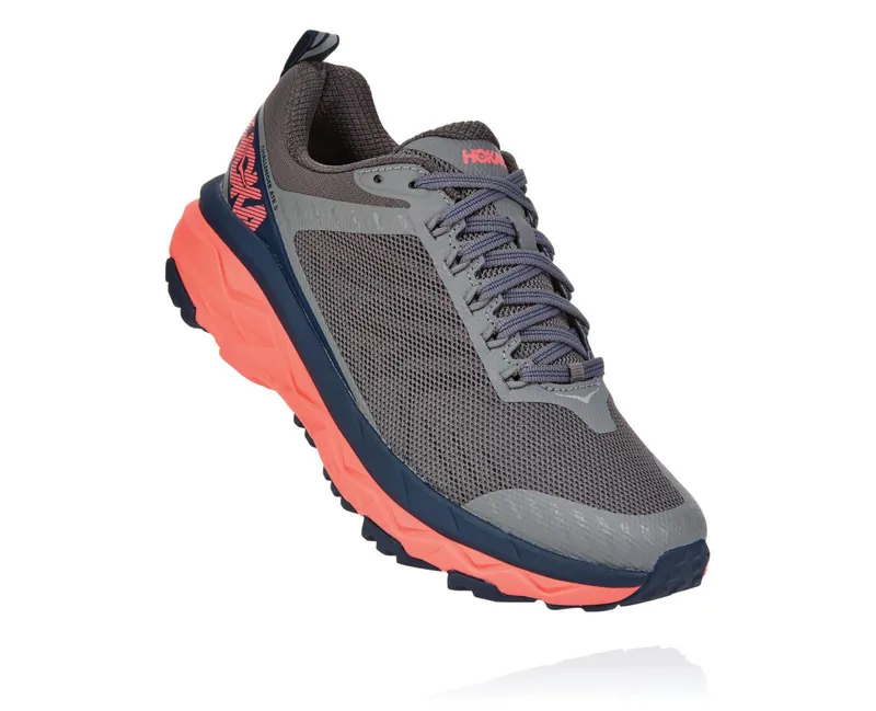 HOKA Challenger ATR 5 Womens Trail Running Shoe in Grey/Fusion Coral
