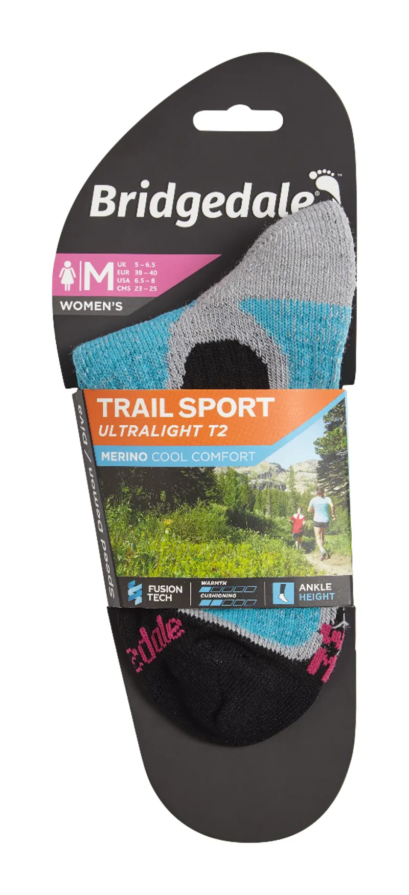 Bridgedale Trail Sport UL T2 Ankle Sock in Black/Blue-2