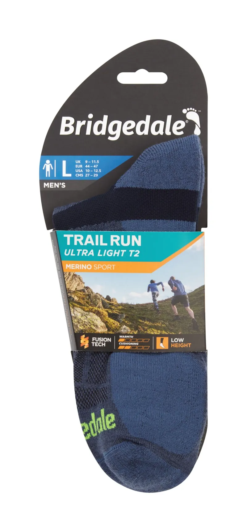 Bridgedale Trail Run UL T2 Merino Sport Low Men's Running Sock in Blue-2