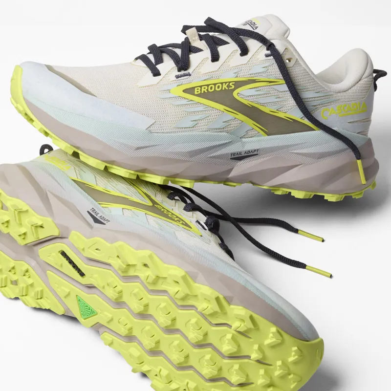 Brooks Cascadia 19 Women's Trail Running Shoe in Coconut/Misty Blue/Ebony-2