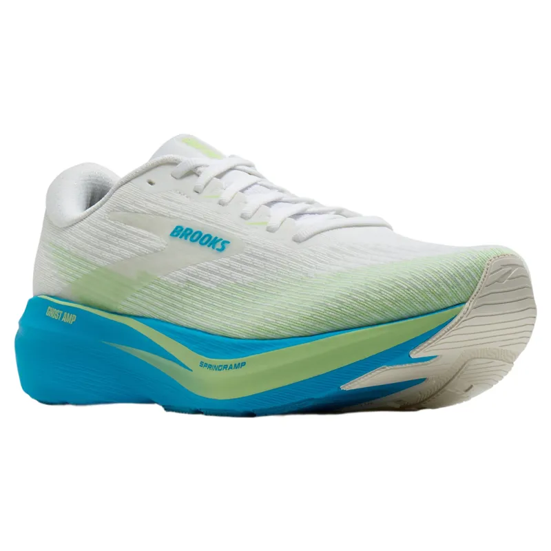 Brooks Ghost Amp Men's Road Running Shoe in White/Blue/Paradise Green-5