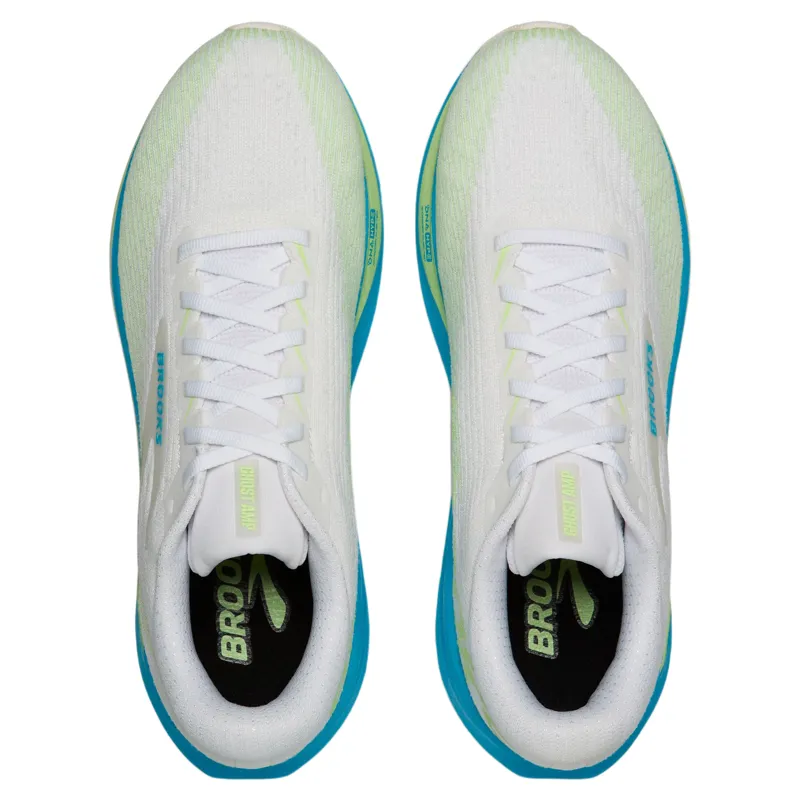 Brooks Ghost Amp Men's Road Running Shoe in White/Blue/Paradise Green-1