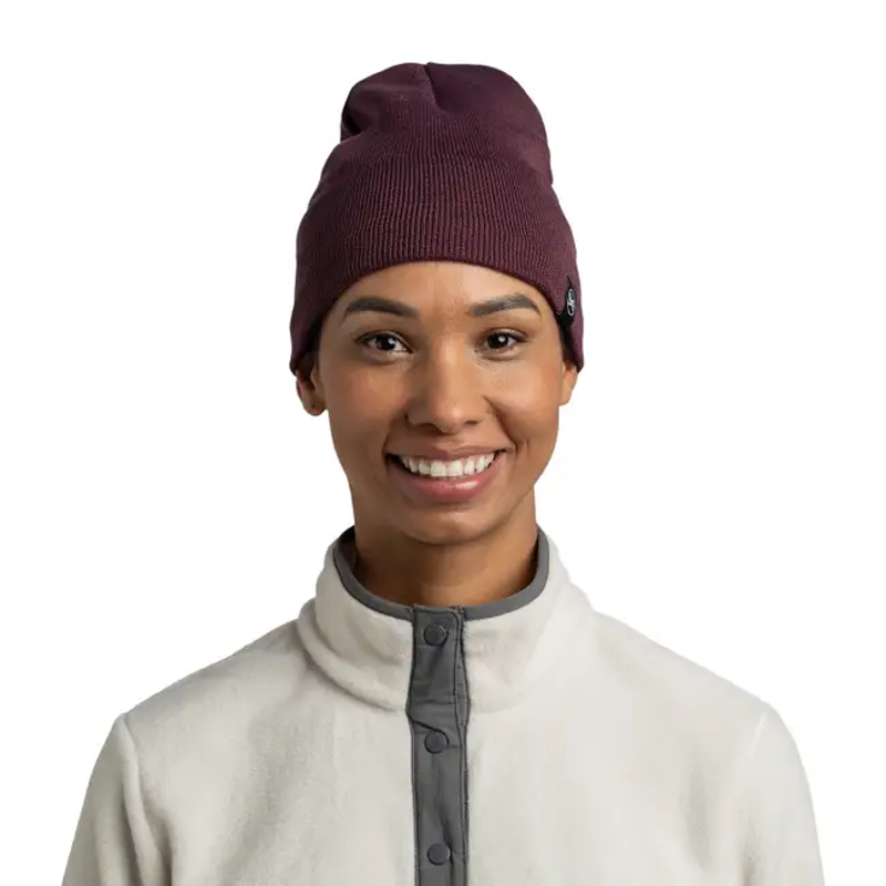 Buff Lilon Short Knitted and Polar Beanie in Burgundy-2