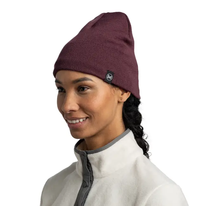 Buff Lilon Short Knitted and Polar Beanie in Burgundy-3