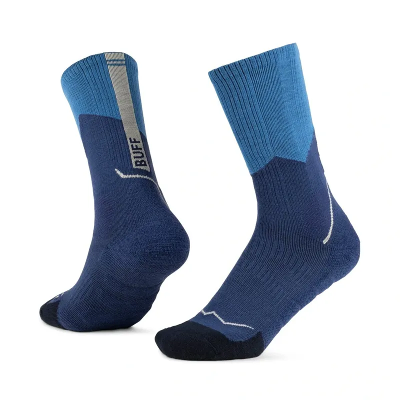 Buff Merino Midweight Crew Running Sock in Blue