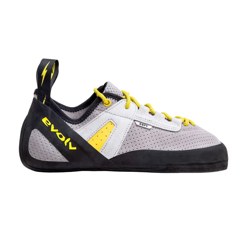 Evolv Defy Lace Climbing Shoe in Fog Gray/Banana