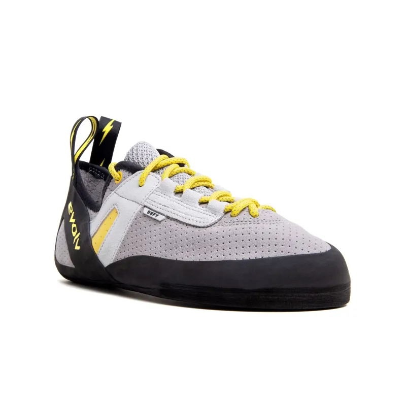 Evolv Defy Lace Climbing Shoe in Fog Gray/Banana-4