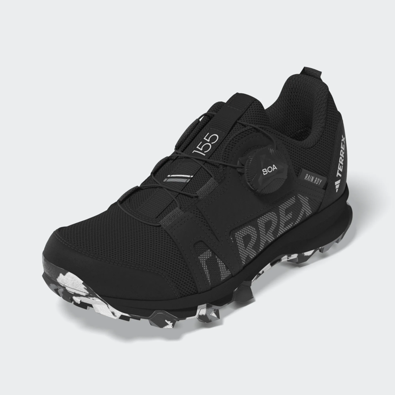 adidas Terrex Agravic Boa RAIN.RDY Kid's Trail Running/Walking Shoe in Core Black/Cloud White/Grey Three-6