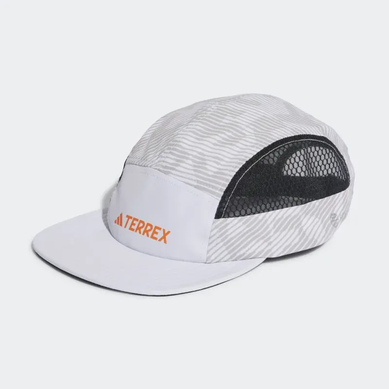 adidas Terrex Heat.Rdy Five-Panel Graphic Cap in White/Black/Impact Orange