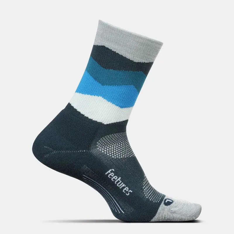 Feetures Elite Light Cushion Mini Crew Running Socks in Blue Waves