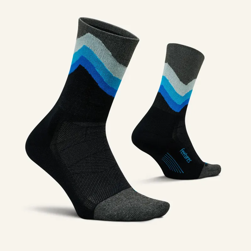 Feetures Elite Light Cushion Mini Crew Running Sock in Black Swell-1